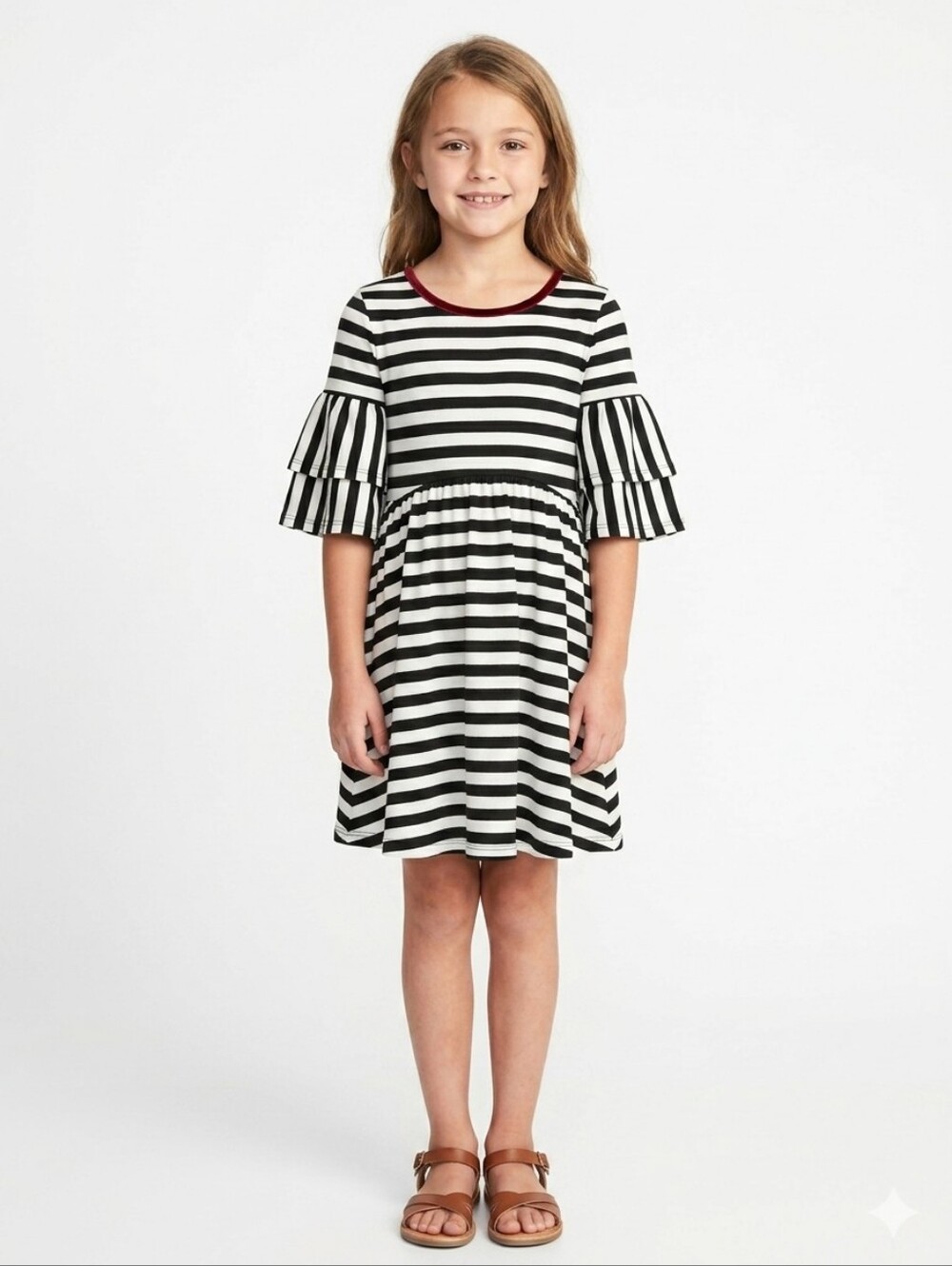 Sequin Hearts Black & White Striped Girls' Casual Dress Size 8